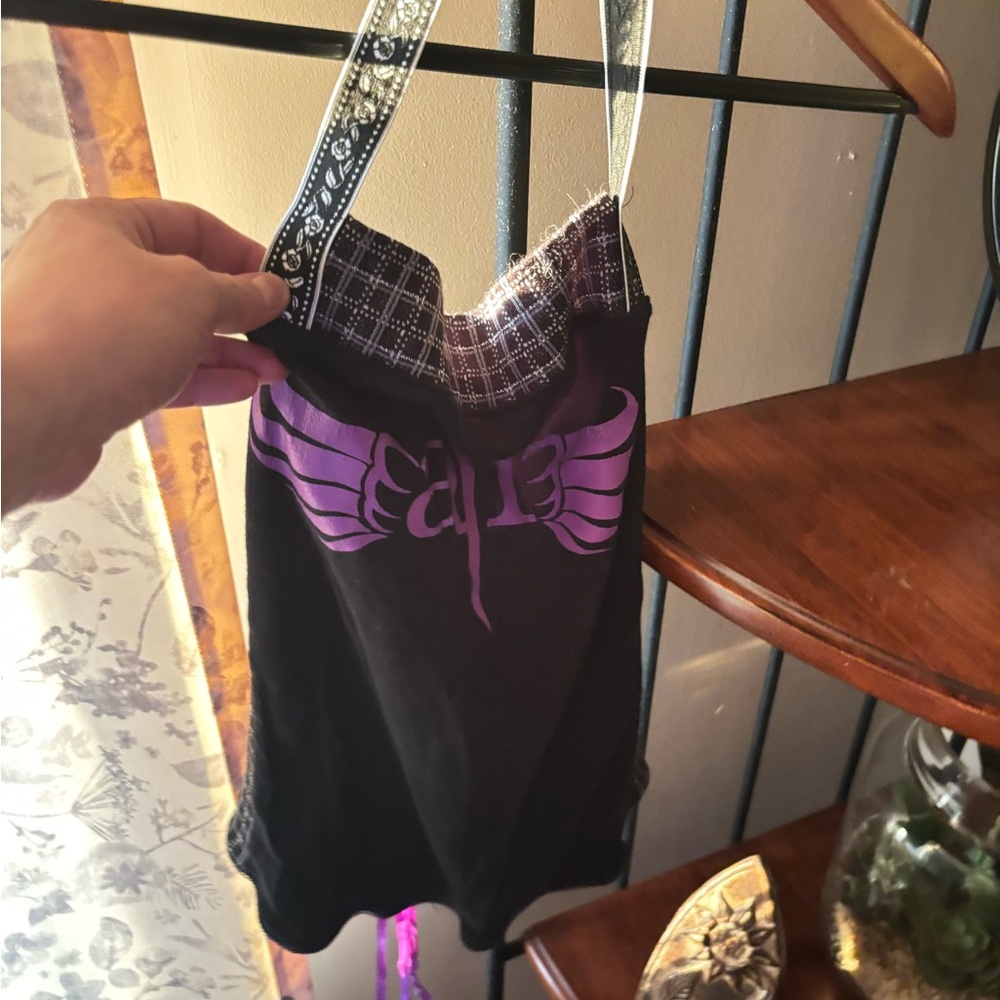 Ed Hardy Black and Purple Chemise with Elegant Design
